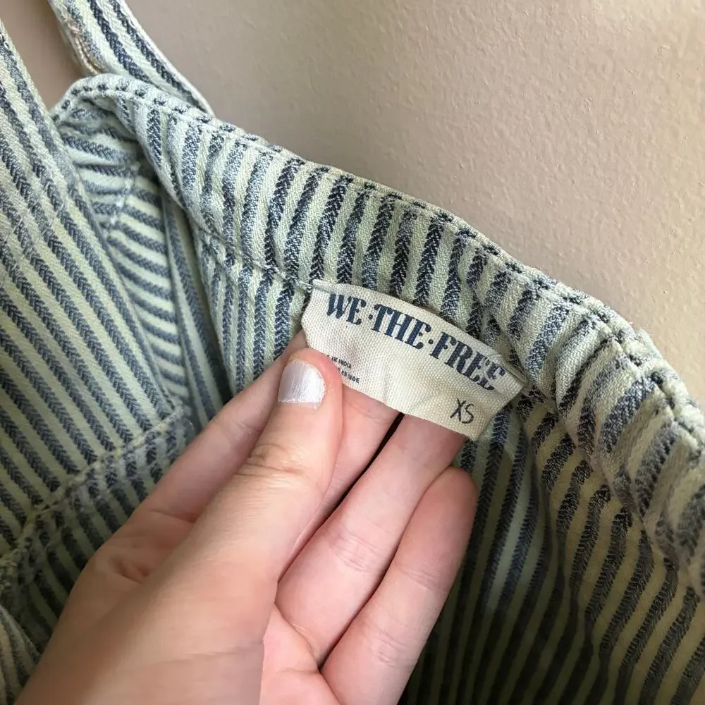 We The Free painted overall dress cottagecore coquette green striped women's XS - Picture 6 of 11